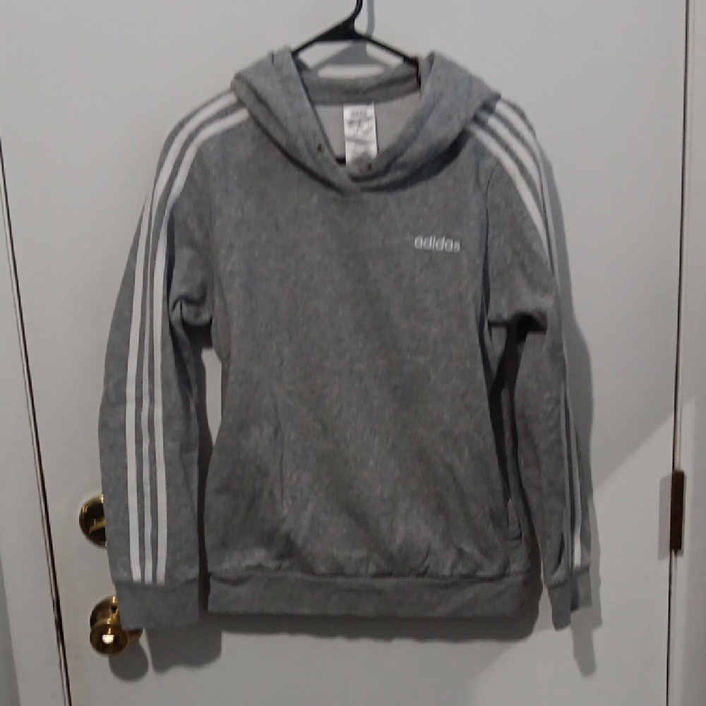 Adidas Heather Gray Hoodie with White Accents